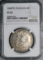 1808 NGC VF 25 Bolivia 4 Reales Overdate Error Potosi Charles IV Potosi Silver Coin (23081201C)