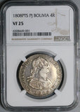 1808 NGC VF 25 Bolivia 4 Reales Overdate Error Potosi Charles IV Potosi Silver Coin (23081201C)