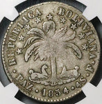 1854-Paz NGC VF 30 Bolivia 4 Soles La Paz Mint Alpaca Palm Tree Silver Coin (23081902C)