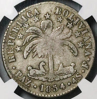1854-Paz NGC VF 30 Bolivia 4 Soles La Pax Mint Alpaca Palm Tree Silver Coin (23081902C)