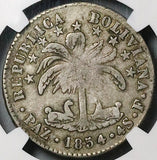 1854-Paz NGC VF 30 Bolivia 4 Soles La Pax Mint Alpaca Palm Tree Silver Coin (23081902C)