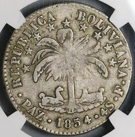 1854-Paz NGC VF 30 Bolivia 4 Soles La Pax Mint Alpaca Palm Tree Silver Coin (23081902C)