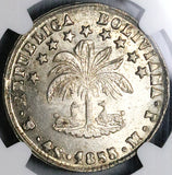1855 NGC MS 62 Bolivia 4 Soles Potosi Alpaca Palm Tree Silver Coin (23060201C)