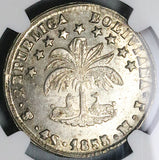 1855 NGC MS 62 Bolivia 4 Soles Potosi Alpaca Palm Tree Silver Coin (23060201C)