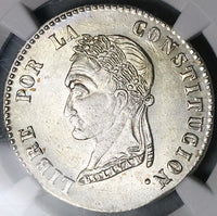 1854-Paz NGC MS 62 Bolivia 4 Soles La Paz Mint Alpaca Palm Tree Silver Coin POP 6/3 (25042803D)
