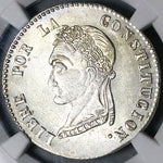 1854-Paz NGC MS 62 Bolivia 4 Soles La Paz Mint Alpaca Palm Tree Silver Coin POP 6/3 (25042803D)