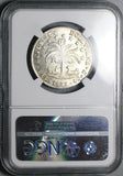 1854-Paz NGC MS 62 Bolivia 4 Soles La Paz Mint Alpaca Palm Tree Silver Coin POP 6/3 (25042803D)
