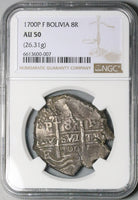 1700 NGC AU 50 Bolivia 8 Reales Cob Spain Colonial Silver Coin POP 1/0 (23082801D)