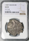 1700 NGC AU 50 Bolivia 8 Reales Cob Spain Colonial Silver Coin POP 1/0 (23082801D)