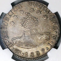 1827 NGC XF 40 Bolivia 8 Soles Bolivar Potosi Alpaca Silver Coin (23071601D)