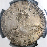 1827 NGC XF 40 Bolivia 8 Soles Bolivar Potosi Alpaca Silver Coin (23071601D)