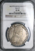 1827 NGC XF 40 Bolivia 8 Soles Bolivar Potosi Alpaca Silver Coin (23071601D)