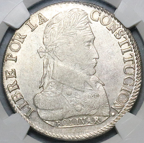 1829 NGC XF 45 Bolivia 8 Soles Bolivar Potosi Alpaca Silver Coin (23080301C)