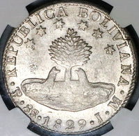 1829 NGC XF 45 Bolivia 8 Soles Bolivar Potosi Alpaca Silver Coin (23080301C)