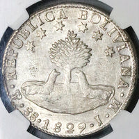 1829 NGC XF 45 Bolivia 8 Soles Bolivar Potosi Alpaca Silver Coin (23080301C)