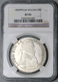 1829 NGC XF 45 Bolivia 8 Soles Bolivar Potosi Alpaca Silver Coin (23080301C)