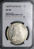 1829 NGC AU 58 Bolivia 8 Soles Bolivar Potosi Alpaca Silver Coin POP 4/2 (23121602C)
