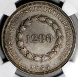1834 NGC AU 55 Brazil 1200 Reis Pedro II Crown Rare Silver Coin 891 (26051701D)