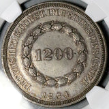 1834 NGC AU 55 Brazil 1200 Reis Pedro II Crown Rare Silver Coin 891 (26051701D)