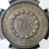 1834 NGC AU 55 Brazil 1200 Reis Pedro II Crown Rare Silver Coin Mintage only 891 (26053102C)