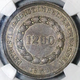 1834 NGC AU 55 Brazil 1200 Reis Pedro II Crown Rare Silver Coin Mintage only 891 (26053102C)