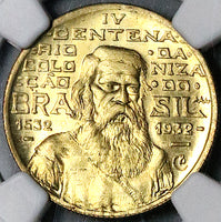 1932 NGC MS 65  Brazil 500 Reis Colonization Joao Ramalho Commemorative 34K Coins (23120901C)