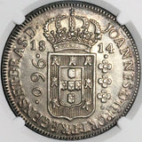 1814-B NGC AU 58 Brazil 960 Reis Overstruck Mexico 8 Reales 1811 Coin (23050701C)