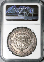 1814-B NGC AU 58 Brazil 960 Reis Overstruck Mexico 8 Reales 1811 Coin (23050701C)