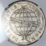 1815-R NGC UNC Brazil 960 Reis Rio Mint Overstruck Spain Colonial 8 Reales Silver Coin (26051604C)