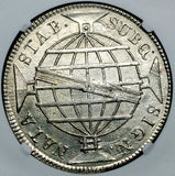 1815-R NGC UNC Brazil 960 Reis Rio Mint Overstruck Spain Colonial 8 Reales Silver Coin (26051604C)