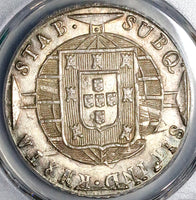 1820-B PCGS MS 63 Brazil 960 Reis Over Struck Peru 1814 8 Reales Silver Coin (21063002D)