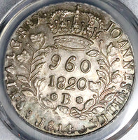 1820-B PCGS MS 63 Brazil 960 Reis Over Struck Peru 1814 8 Reales Silver Coin (21063002D)