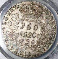 1820-B PCGS MS 63 Brazil 960 Reis Over Struck Peru 1814 8 Reales Silver Coin (21063002D)