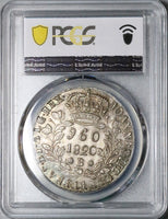 1820-B PCGS MS 63 Brazil 960 Reis Over Struck Peru 1814 8 Reales Silver Coin (21063002D)