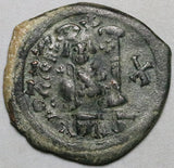 513 Heraclius Byzantine Empire XF Follis Overstruck Justin II (26042601R)