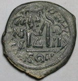 513 Heraclius Byzantine Empire XF Follis Overstruck Justin II (26042601R)