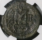 584 NGC Gen Maurice Tiberius Byzantine Empire Follis VF Cyzicus Year 2 (26062205C)