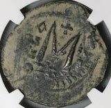 584 NGC Maurice Tiberius Byzantine Empire Follis Over Struck Year 3 (24070703C)