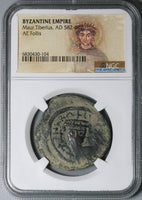 584 NGC Maurice Tiberius Byzantine Empire Follis Over Struck Year 3 (24070703C)