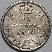 1858 Canada Victoria 10 Cents Sterling Silver Coin (23092502R)