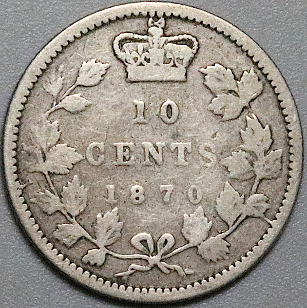 1870 Canada Victoria 10 Cents Narrow 0 Sterling Silver Coin (23092503R)
