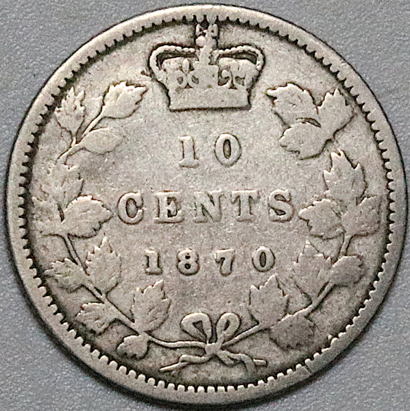 1870 Canada Victoria 10 Cents Wide 0 Sterling Silver Coin (23092504R)