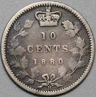 1880-H Canada Victoria 10 Cents Heaton Mint Sterling Silver Coin (23100801R)