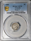 1885 PCGS VF 25 Canada Victoria 5 Cents Small 5 Sterling Silver Coin (25120201C)