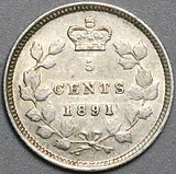 1891 Canada Victoria 5 Cents XF Sterling Silver Coin (23092203R)