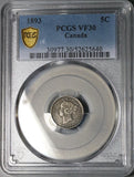 1893 PCGS VF 30 Canada Victoria 5 Cents Sterling Silver Coin (25120402C)