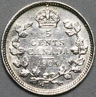 1905 Canada Edward VII 5 Cents AU Sterling Silver Coin (23092501R)