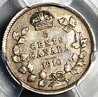 1910 PCGS XF 40 Canada 5 Cents Round Leaves Edward VII  Silver Coin (25062502C)