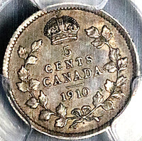 1910 PCGS XF 40 Canada 5 Cents Round Leaves Edward VII  Silver Coin (25062502C)