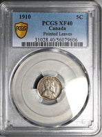 1910 PCGS XF 40 Canada 5 Cents Round Leaves Edward VII  Silver Coin (25062502C)